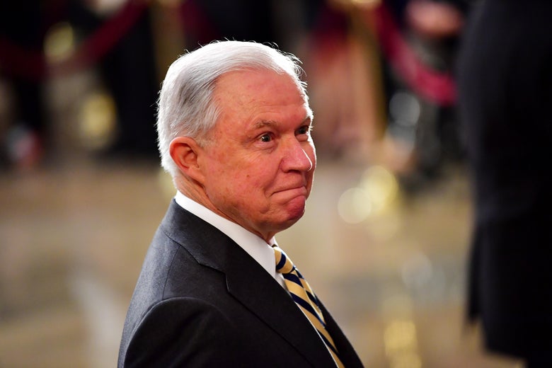 Attorney General Jeff Sessions stands as the casket of former Senator John McCain in the Capitol Rotunda lies in state at the U.S. Capitol, in Washington, D.C. on August 31, 2018.